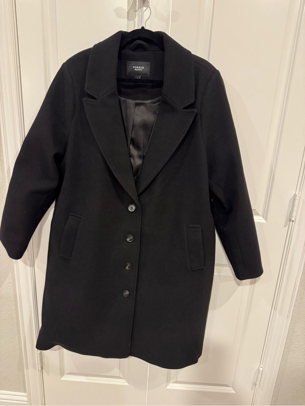 Torrid Faux Melton Trench Coat Black Size 1X (14-16)